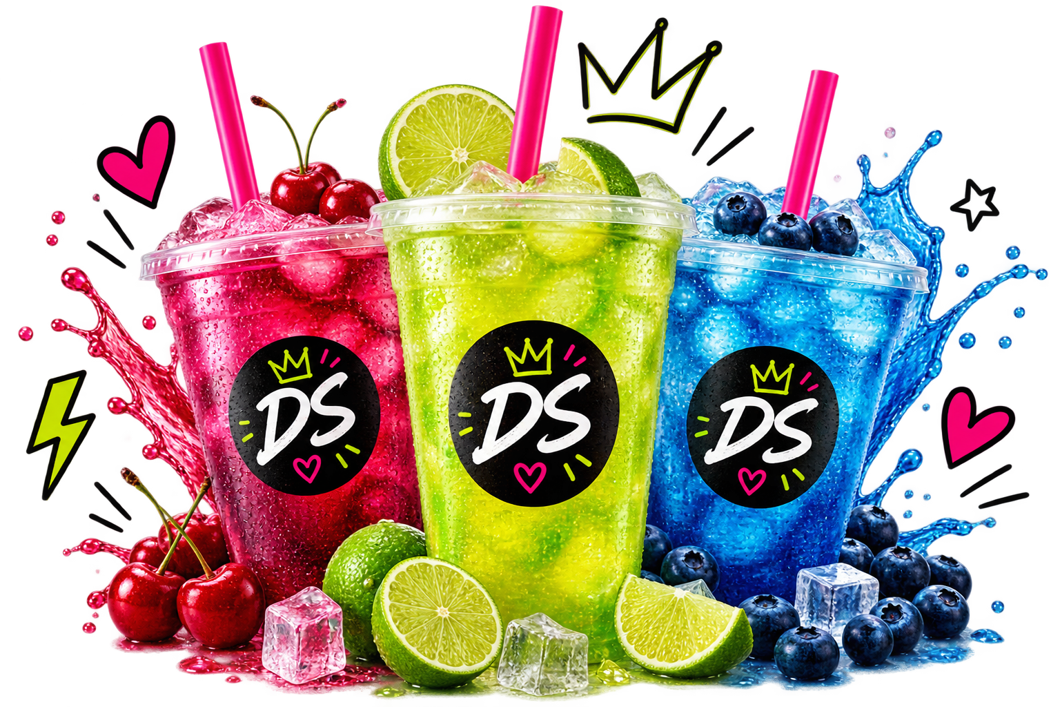 Three colorful Dirty Soda Recipe Finder drinks